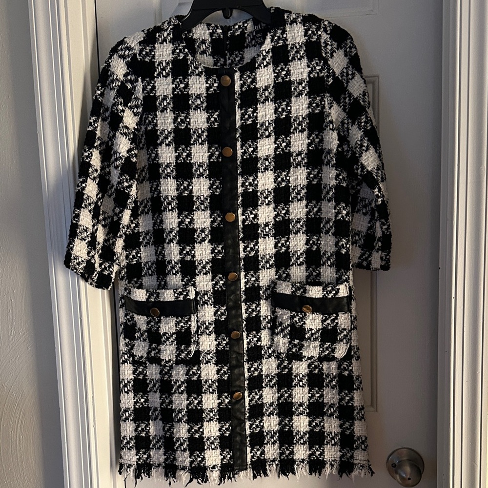 Zara Monochrome Plaid Midi Dress